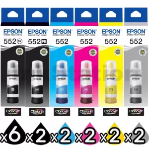 16-Pack Genuine Epson T552 Claria EcoTank Ink Bottle Combo [6BK,2PBK,2C,2M,2Y,2GY]