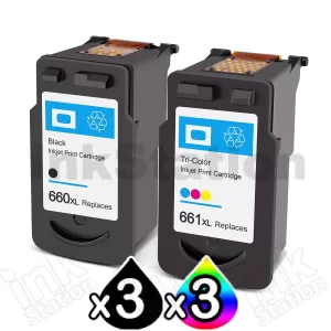 6-Pack Canon PG-660XL CL-661XL Compatible High Yield Ink Cartridges Combo [3Black + 3Colour]