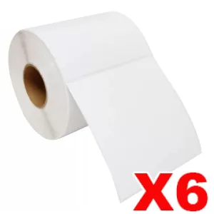 6 Rolls Thermal Transfer 100mm X 100mm Perforated Labels White - 400 Labels per Roll