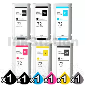 6 Pack HP 72 Compatible Inkjet Cartridges C9403A + C9370A - C9374A [1MBK,1PBK,1C,1M,1Y,1GY]