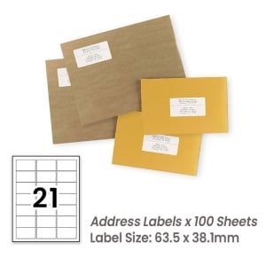 100 Sheets A4 White Self Adhesive Paper Address Mailing Laser Inkjet Sticker Labels 63.5 x 38.1mm - 21 Labels Per Sheet