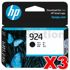 3 x HP 924 Genuine Black Ink Cartridge 4K0U6NA - 500 Pages