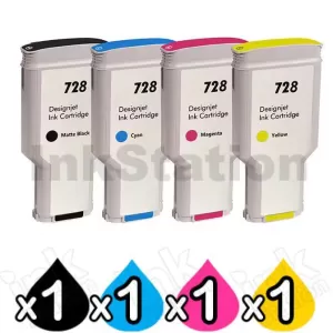 4 Pack HP 728 / 728B Compatible 300ML Inkjet Cartridges F9J68A / 3WX30A + F9K17A - F9K15A [1MBK,1C,1M,1Y]