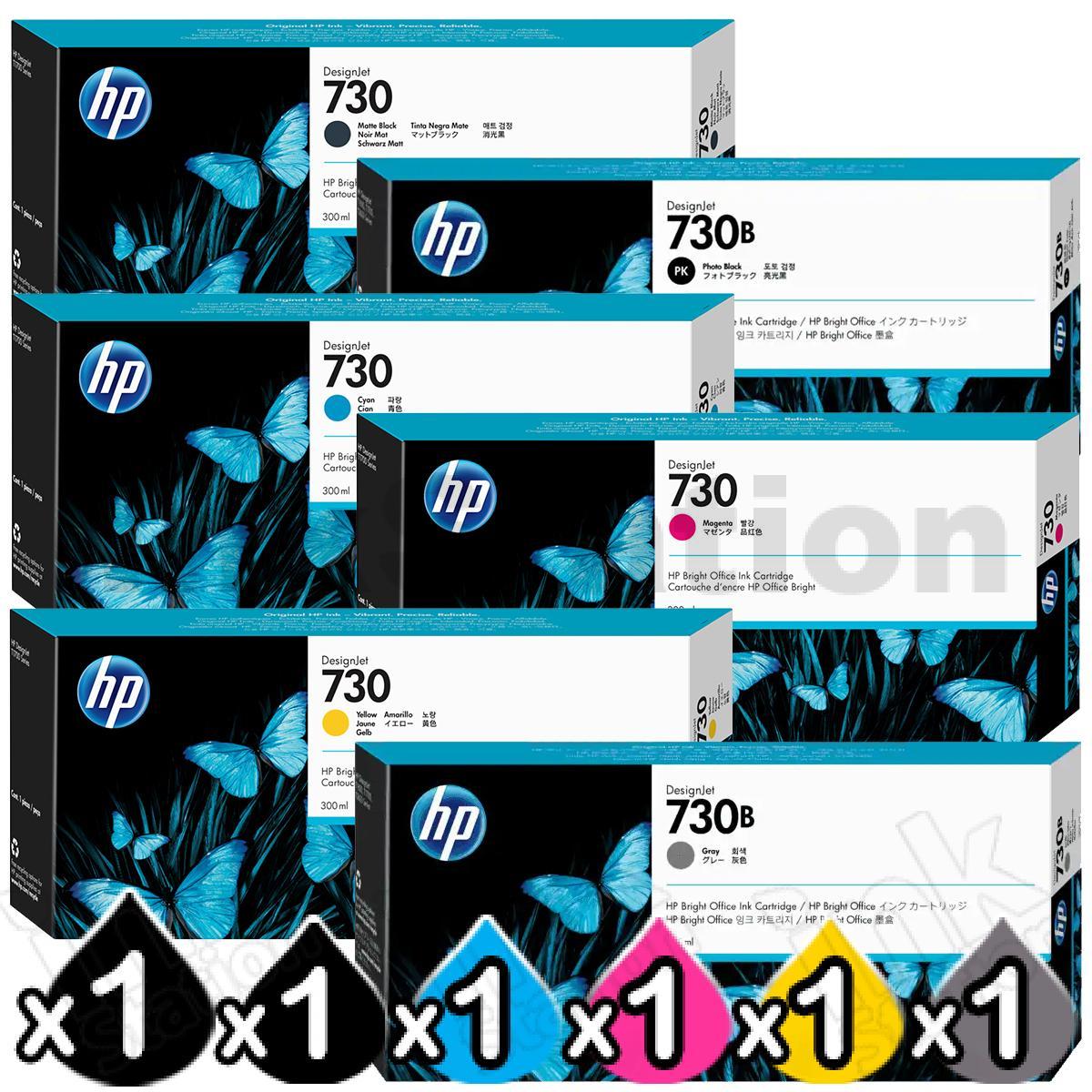 HP 6 Pack 730 Genuine 300ML DesignJet Inkjet Cartridge 3ED49A-3ED51A ...