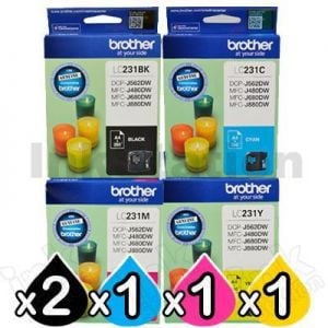 5-Pack Genuine Brother LC-231 Ink Combo [2BK,1C,1M,1Y]