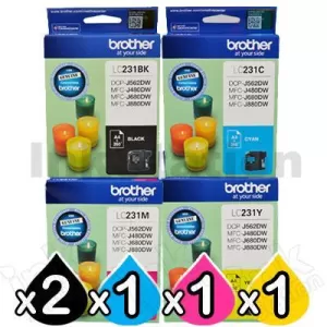 5-Pack Genuine Brother LC-231 Ink Combo [2BK,1C,1M,1Y]