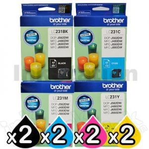 8-Pack Genuine Brother LC-231 Ink Combo [2BK,2C,2M,2Y]