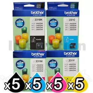 20-Pack Genuine Brother LC-231 Ink Combo [5BK,5C,5M,5Y]