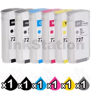 6 Pack HP 727 Compatible 300ml Inkjet Cartridges Combo C1Q12A / 3WX19A, F9J76A - F9J80A [1MB,1PB,1C,1M,1Y,1GR]