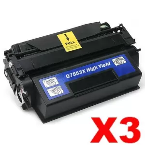3 x HP Q7553X (53X) Compatible Black Toner Cartridge - 7,000 Pages