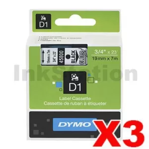 3 x Dymo SD45800 / S0720820 Genuine 19mm Black Text on Clear Label Cassette - 7 meters