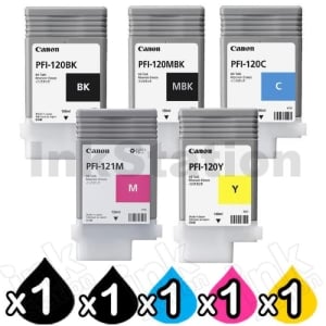 5 Pack Genuine Canon PFI-120 / PFI-121 Ink Cartridge Combo [BK+MBK+C+M+Y]