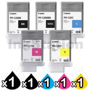 5 Pack Genuine Canon PFI-120 / PFI-121 Ink Cartridge Combo [BK+MBK+C+M+Y]