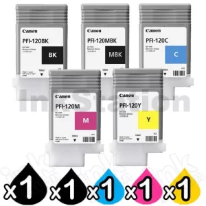 5 Pack Genuine Canon PFI-120 Ink Cartridge Combo [BK+MBK+C+M+Y]