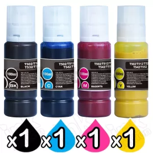 4-Pack Compatible for Epson EcoTank Sublimation Ink Bottle 100ml Combo [1BK,1C,1M,1Y]