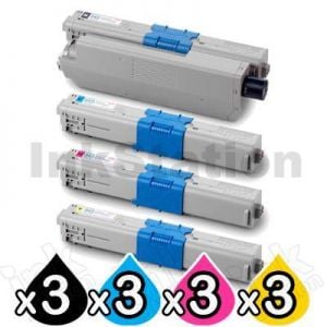 3 Sets of 4 Pack Compatible OKI C510,C530,MC561 Toner Cartridges (44469806-44469727)