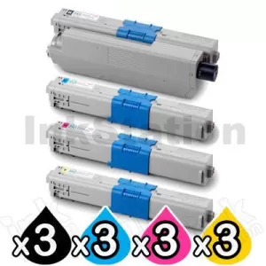 3 Sets of 4 Pack Compatible OKI C510,C530,MC561 Toner Cartridges (44469806-44469727)
