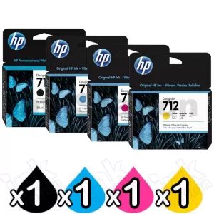 4 Pack HP 712B / 712 Genuine Ink Cartridges Combo [1BK,1C,1M,1Y]