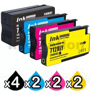 10 Pack HP 712B / 712 Compatible Ink Cartridges Combo [4BK,2C,2M,2Y]