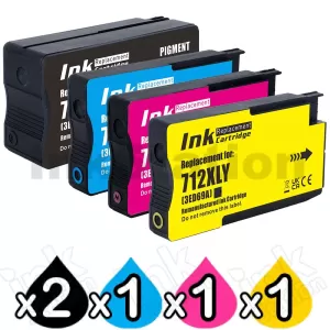 5 Pack HP 712B / 712 Compatible Ink Cartridges Combo [2BK,1C,1M,1Y]
