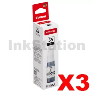 3 x Genuine Canon GI-55BK Black Ink Bottle - 3,000 pages