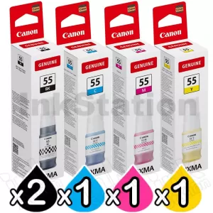 5-Pack Genuine Canon GI-55 Ink Bottle Combo [2BK,1C,1M,1Y]