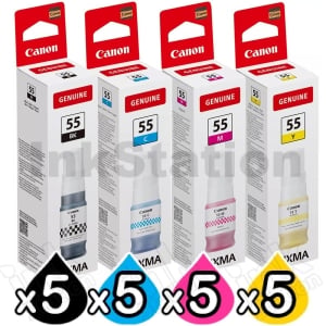 20-Pack Genuine Canon GI-55 Ink Bottle Combo [5BK,5C,5M,5Y]