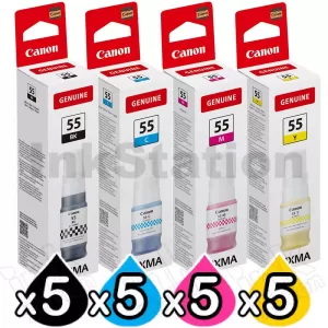 20-Pack Genuine Canon GI-55 Ink Bottle Combo [5BK,5C,5M,5Y]