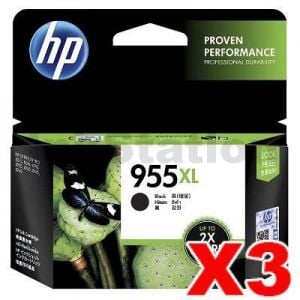 3 x HP 955XL Genuine Black High Yield Inkjet Cartridge L0S72AA - 2,000 Pages