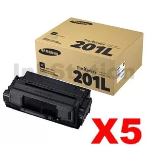 5 x Genuine Samsung MLT-D201L Black Toner Cartridge SU871A - 20,000 pages