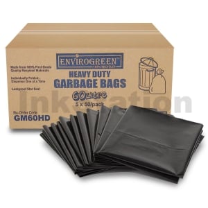 Heavy Duty 60L Black Recycled Garbage Bags 85x63cm - 250 Bags