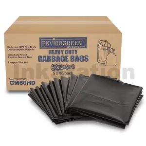 Heavy Duty 60L Black Recycled Garbage Bags 85x63cm - 250 Bags