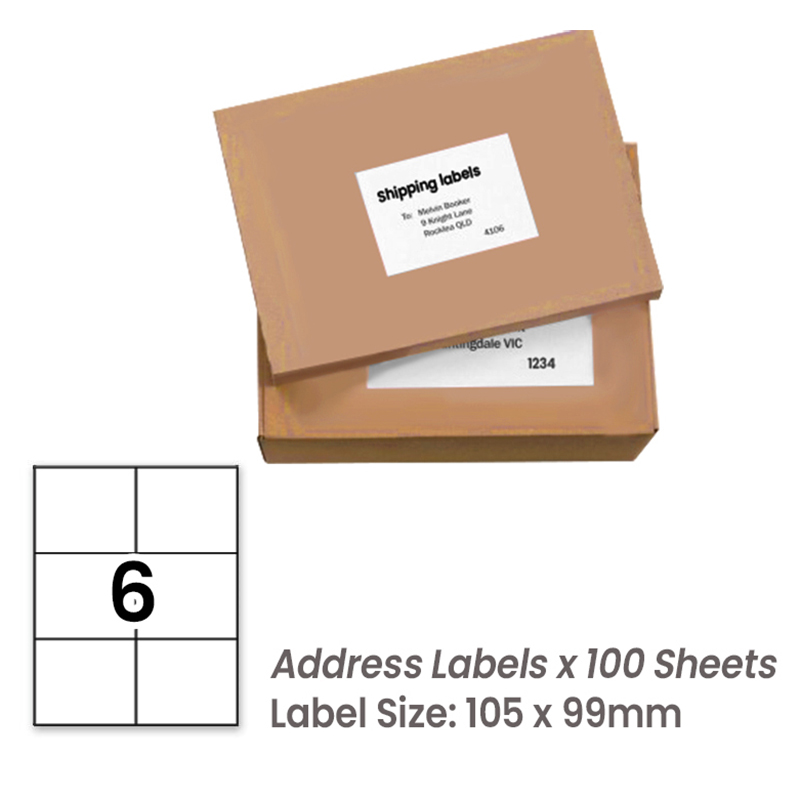 6up Label Size LabelMax A4 White Self Adhesive Paper Address Mailing Laser Inkjet ...