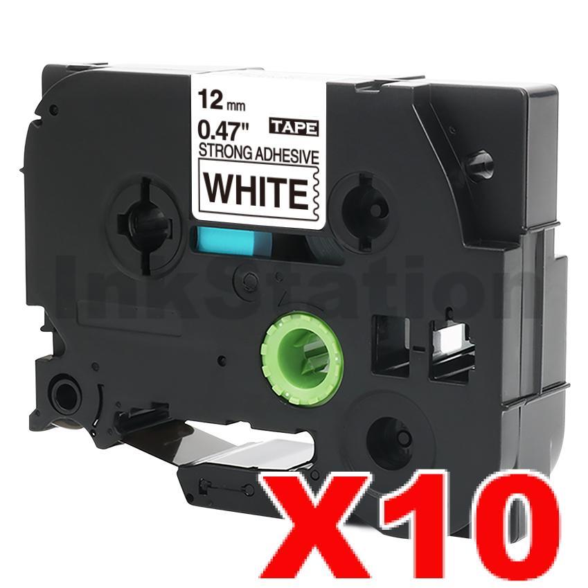 Brother 10 x TZeS231 Compatible 12mm Black Text on White Strong