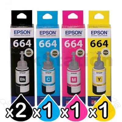 Epson 5-Pack Genuine T664 EcoTank Ink Bottles [2BK+1C+1M+1Y] - Ink ...