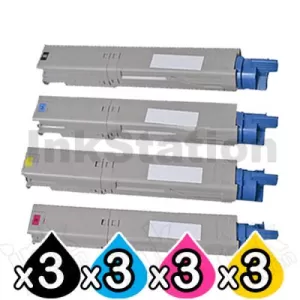 3 Sets of 4 Pack OKI Compatible C3300/ C3400/ C3600 Toner Cartridges (43459312-43459355)