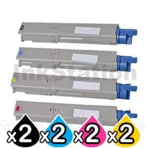 2 Sets of 4 Pack OKI Compatible C3300/ C3400/ C3600 Toner Cartridges (43459312-43459355)