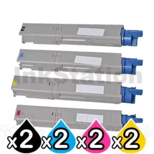 2 Sets of 4 Pack OKI Compatible C3300/ C3400/ C3600 Toner Cartridges (43459312-43459355)