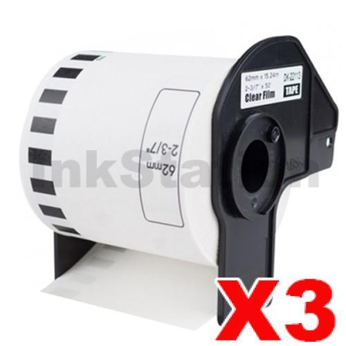 Brother 3 x Compatible DK-22113 Black Text on Clear Continuous Film ...