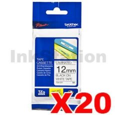 20 x Brother TZe-231 Genuine 12mm Black Text on White Tape - 8 meters
