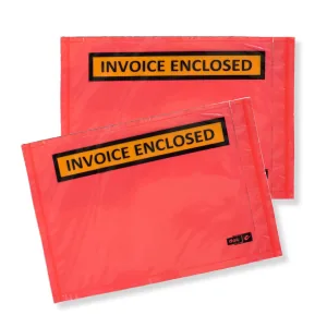 1000PCS 'INVOICE ENCLOSED' 125mm x 175mm Doculopes Sticker Pouch Document Envelope - Red