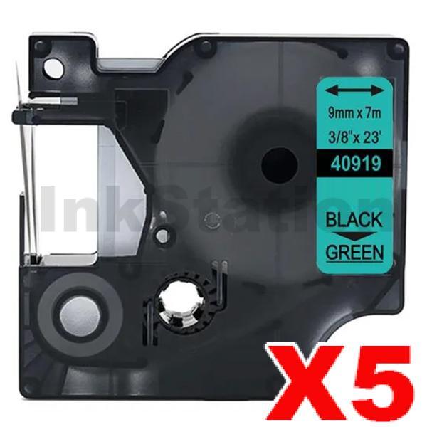 Label 37009 Dymo 5 x SD40919 / S0720740 Compatible 9mm Black Text on Green Label ...