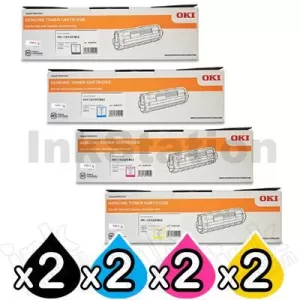 2 Sets of 4 Pack OKI C833N Genuine Toner Combo (46443108-46443105)