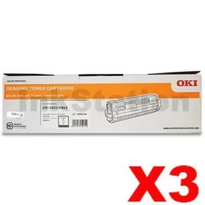 3 x OKI C833N Genuine Black Toner Cartridge (46443108) - 10,000 pages