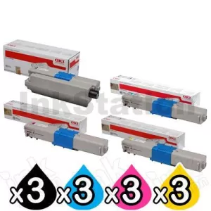 3 Sets of 4 Pack Genuine OKI C332DN / MC363DN Toner Combo (46508720-46508717) [3BK,3C,3M,3Y]