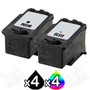 8 Pack Canon PG-510 & CL-511 Compatible Value Pack [4BK,4C]