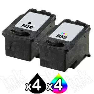 8 Pack Canon PG-510 & CL-511 Compatible Value Pack [4BK,4C]