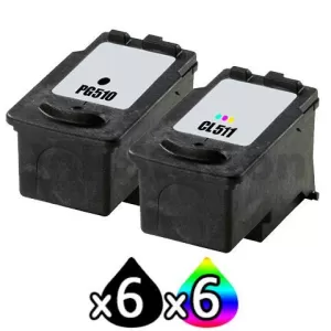 12 Pack Canon PG-510 & CL-511 Compatible Value Pack [6BK,6C]