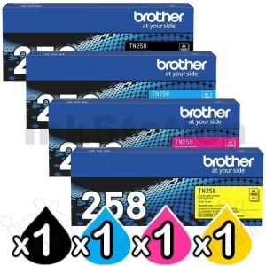 4 Pack Genuine Brother TN-258 Toner Cartridges Combo [1BK,1C,1M,1Y]