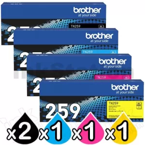 5 Pack Genuine Brother TN-259 Super High Yield Toner Cartridges Combo [2BK,1C,1M,1Y]